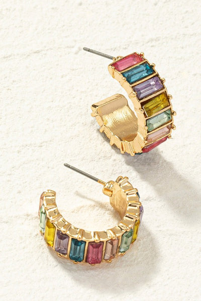 Multi Color Gem Stone Hoop Earrings
