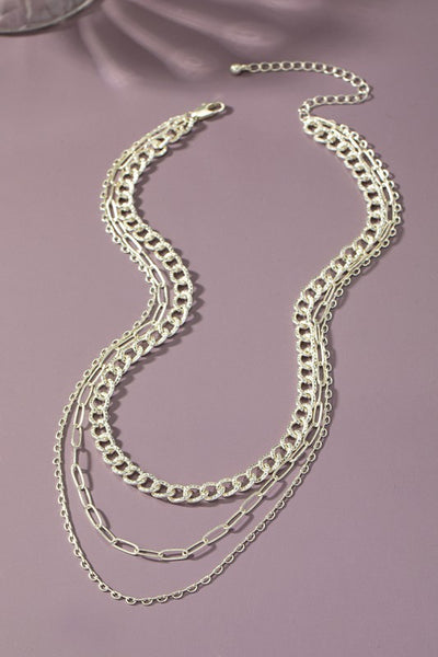 Silver Multi Layer Chain Necklace