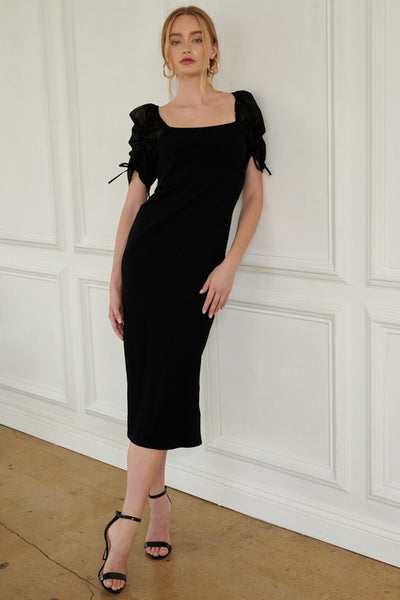 Black Ruched Sleeve Midi Dress S Black Ruched Sleeve Midi Dress S