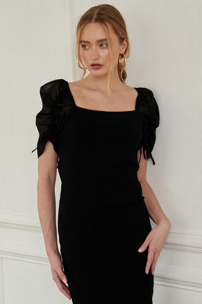 Black Ruched Sleeve Midi Dress S Black Ruched Sleeve Midi Dress S
