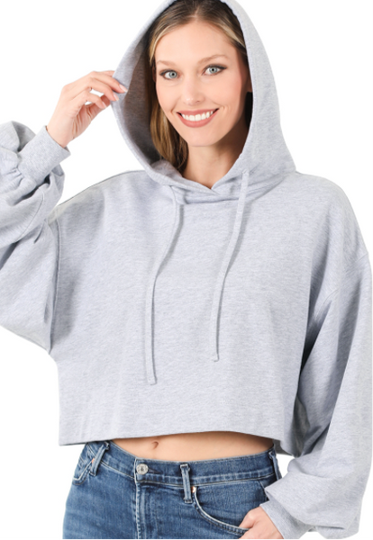 Grey Cropped French Terry Hoodie – Everleigh