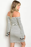 Stripe Off Shoulder Bell Sleeve Dress