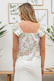 Floral Sweetheart Neck Ruffle Sleeve Top