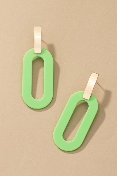 Neon Green Oval Hoop Earrings