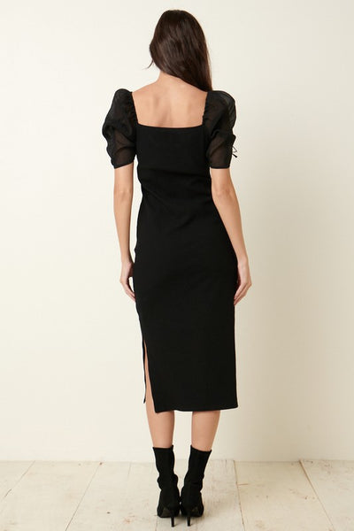 Black Ruched Sleeve Midi Dress Everleigh Black Ruched Sleeve Midi Dress Everleigh