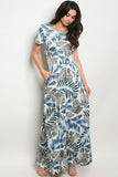 Blue Palm Maxi Dress