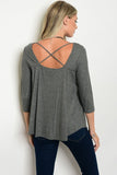 Gray Crisscross Ribbed Top