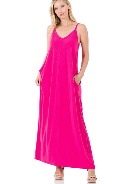 Hot Pink Maxi Dress with Pockets