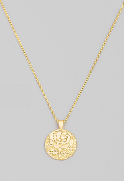Rose Coin Pendant Necklace