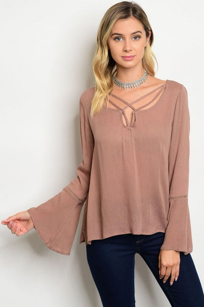 Bell Sleeve Top with Cross Front Detail
