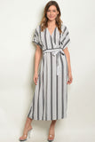 Black/White Striped Midi Dress
